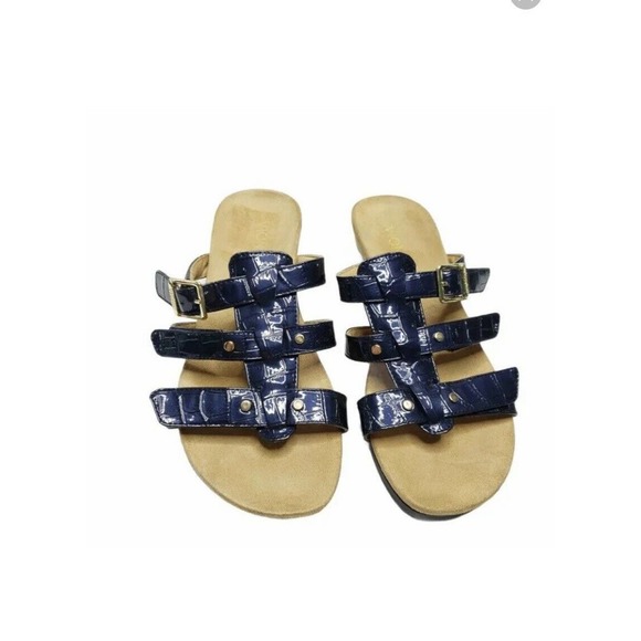 Vionic Orthaheel Radia Blue Patent Leather Croc Wedge Slide Sandals Women's US 8 - Picture 1 of 12